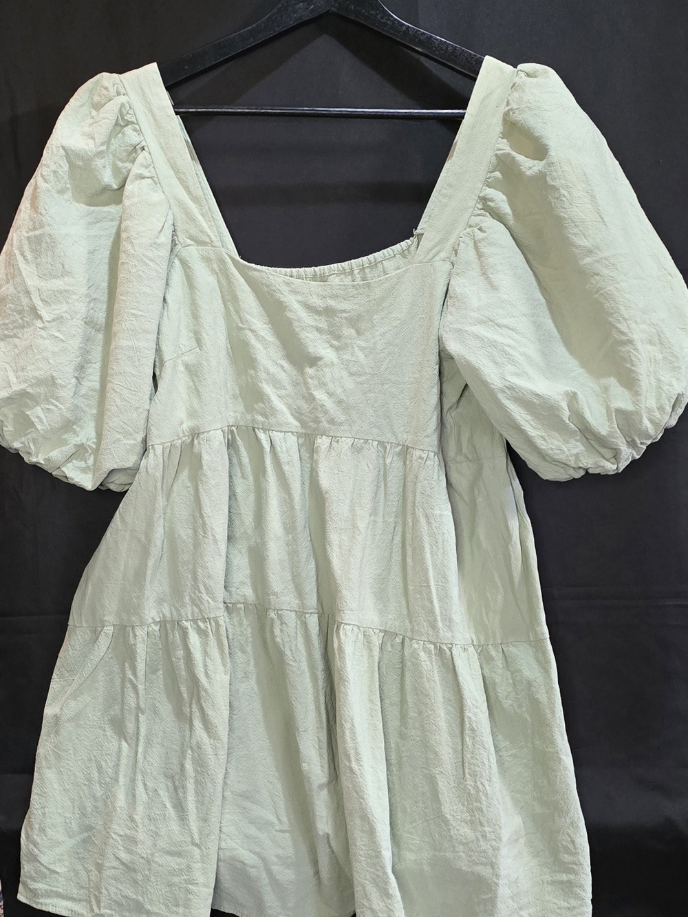 Nasty Gal Sage Green Tiered Puff Sleeve Babydoll Mini Dress